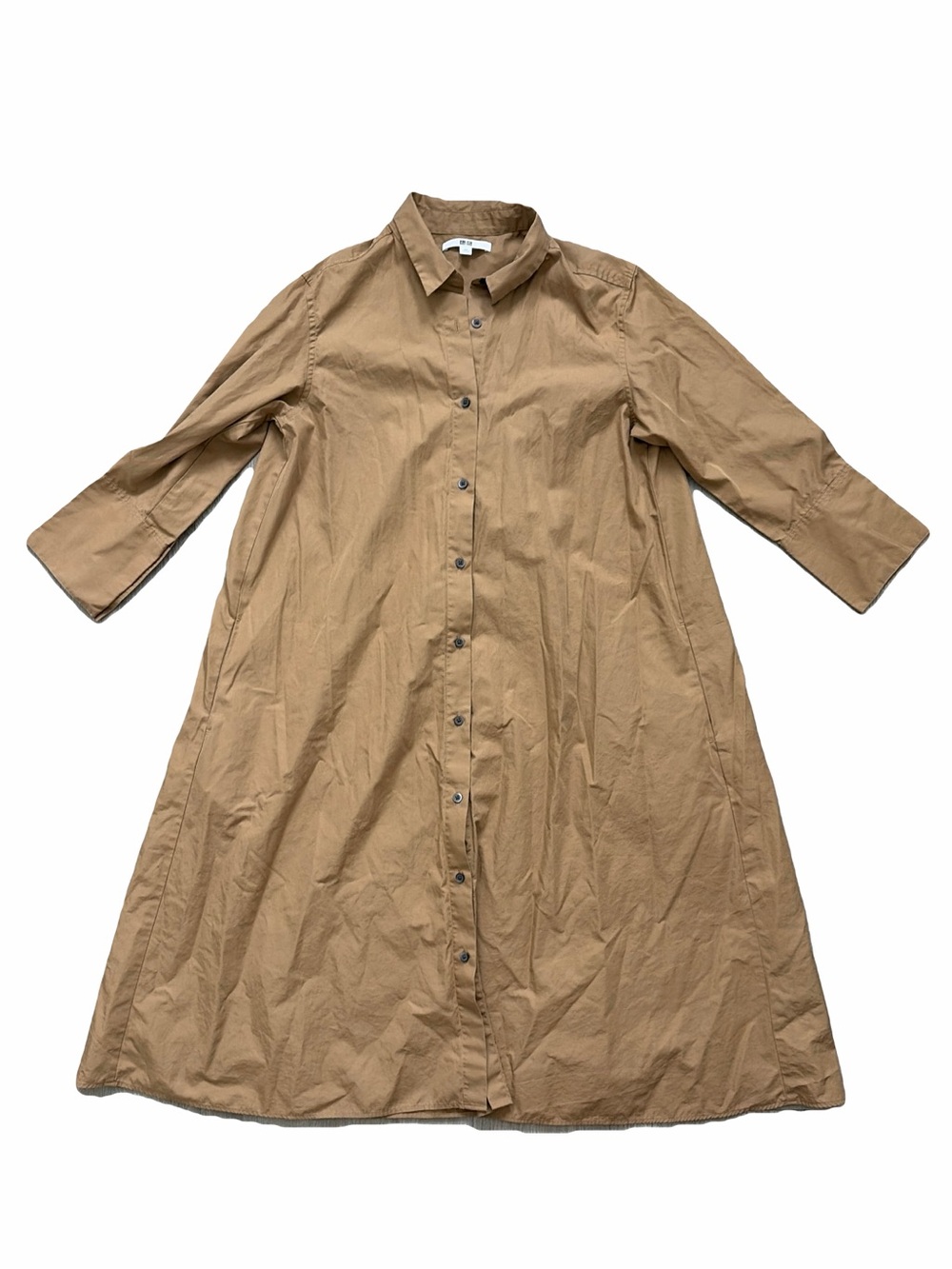 Uniqlo Tan Button-Front Midi Shirt Dress